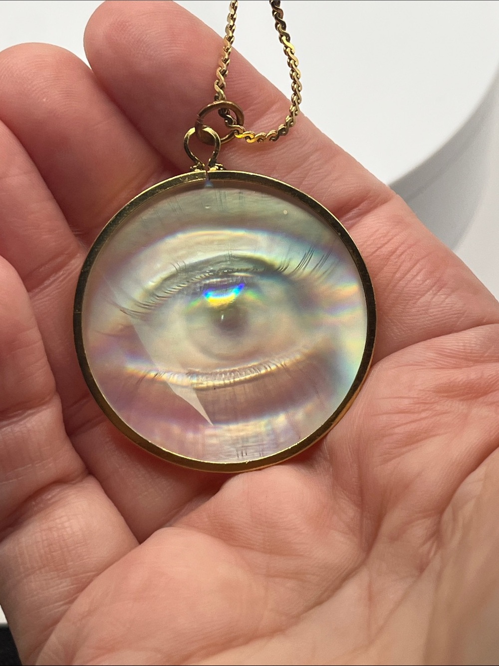 Vintage holographic eye pendant, 1980s, holographic human eye charm, retro